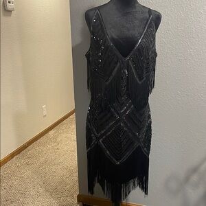 BABEYOND legant Black Fringe Dress